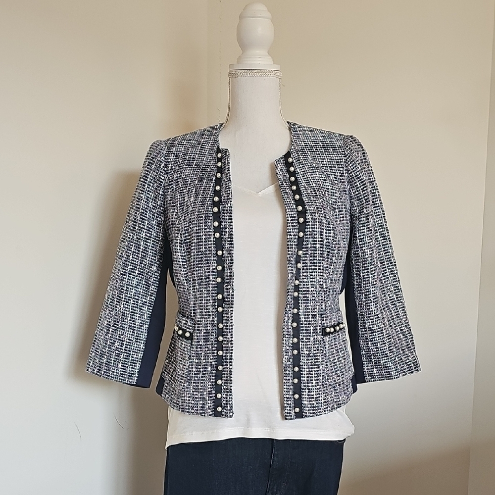 WHBM Elegant Women's Tweed Jacket - Black and White
